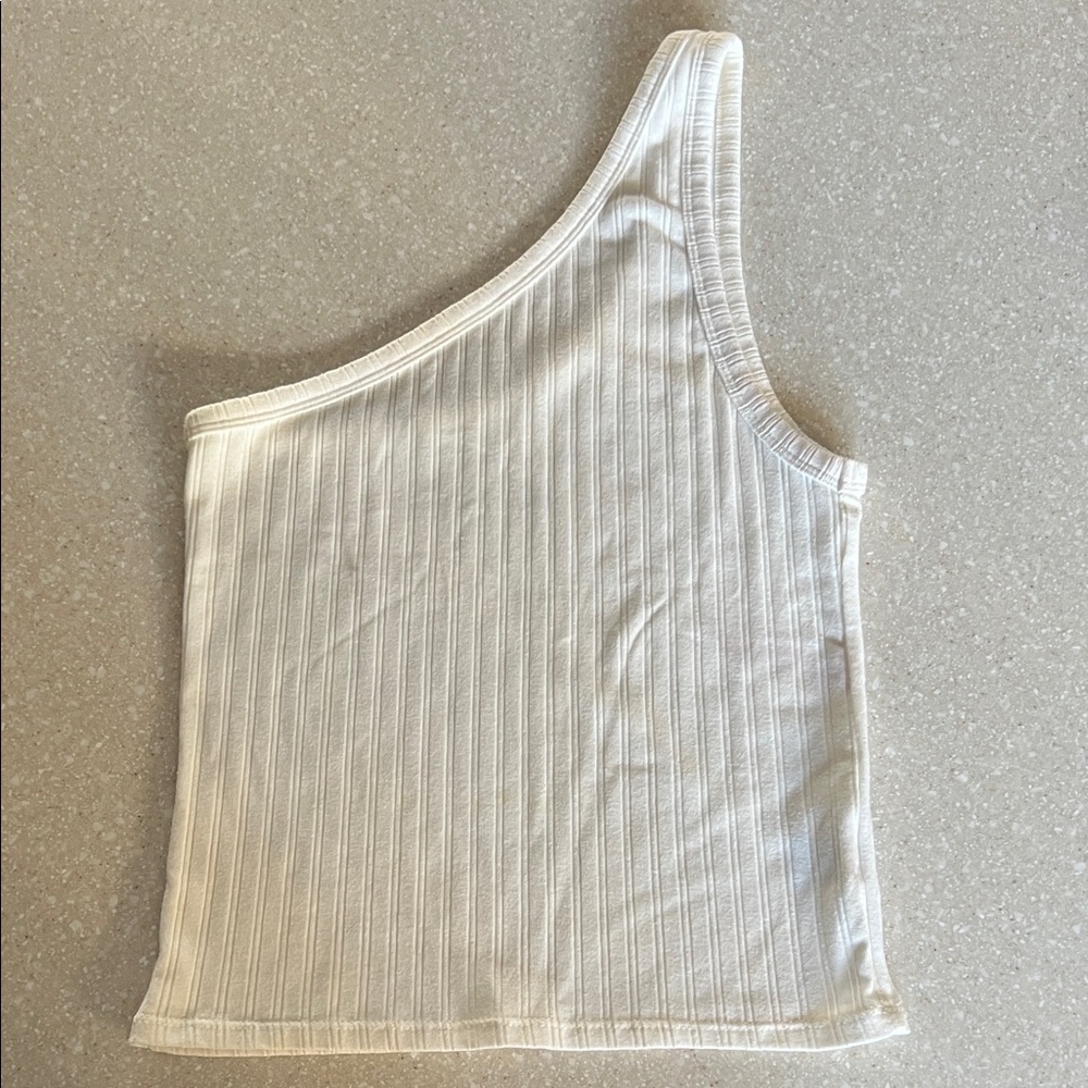 American Eagle Outfitters White Ribbed One-Shoulder Tank Top